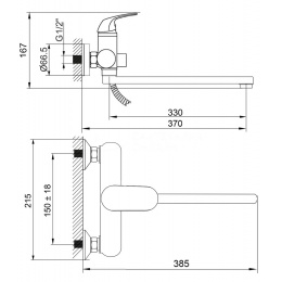 Смеситель для ванны SmartSant Бриз, однорычажный, длинный излив, ручной душ, черный