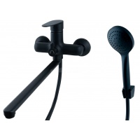 Смеситель для ванны SmartSant Бриз, однорычажный, длинный излив, ручной душ, черный