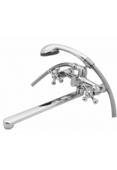 Смеситель для ванны Turdus 05-1 VD, двухвентильный, длинный излив, ручной душ, хром