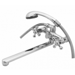 Смеситель для ванны Turdus 05-1 VD, двухвентильный, длинный излив, ручной душ, хром
