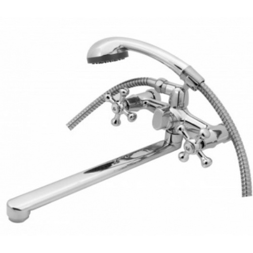 Смеситель для ванны Turdus 05-1 VD, двухвентильный, длинный излив, ручной душ, хром купить в интернет магазине Санрай73