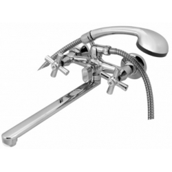 Смеситель для ванны Turdus 05-2 VD, двухвентильный, длинный излив, ручной душ, хром