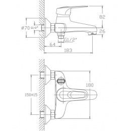 Смеситель для ванны Valfex Alioth Chrome, однорычажный, короткий излив, ручной душ, хром