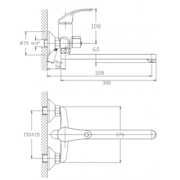 Смеситель для ванны Valfex Altarin Chrome, однорычажный, длинный излив, ручной душ, хром