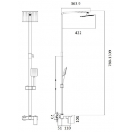 Душевая система Valfex Antares Steel Black, однорычажная, излив, тропический и ручной душ, штанга, ч