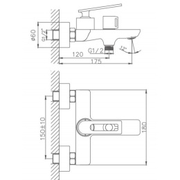 Смеситель для ванны Valfex Aquila Chrome, однорычажный, короткий излив, ручной душ, хром