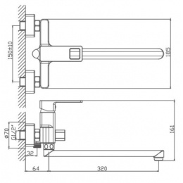 Смеситель для ванны Valfex Arcadia Chrome, однорычажный, длинный излив, ручной душ, хром