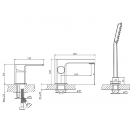 Смеситель для ванны Valfex Arcadia Chrome, встраиваемый на борт на 3 отверстия, короткий излив