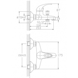 Смеситель для ванны Valfex Ascella Chrome, однорычажный, короткий излив, ручной душ, хром