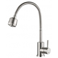 Смеситель для кухни Valfex Atria Steel, однорычажный, гибкий излив, два режима аэратора, сталь