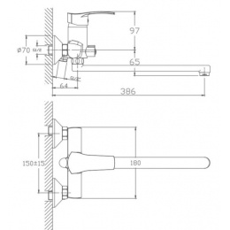 Смеситель для ванны Valfex Calypso Chrome, однорычажный, длинный излив, ручной душ, хром