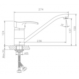 Смеситель для кухни Valfex Calypso Chrome, однорычажный, длинный излив, хром