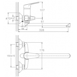 Смеситель для ванны Valfex Centauri Chrome, однорычажный, длинный излив, ручной душ, хром