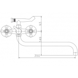 Смеситель для ванны Valfex Libra Chrome-2, двухвентильный, длинный излив, ручной душ, хром