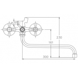 Смеситель для ванны Valfex Libra Chrome-3, двухвентильный, длинный излив, ручной душ, хром
