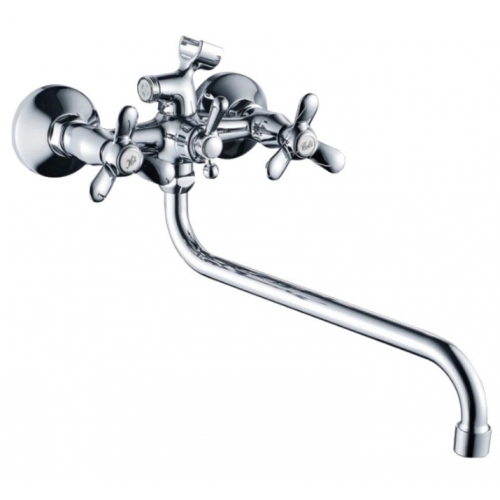 Смеситель для ванны Valfex Libra Chrome-3, двухвентильный, длинный излив, ручной душ, хром купить в интернет магазине Санрай73