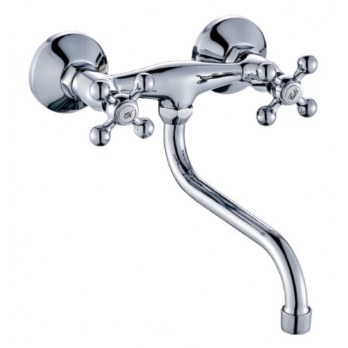 Смеситель для кухни Valfex Libra Chrome, настенный, двухвентильный, S-излив, хром купить в интернет магазине Санрай73