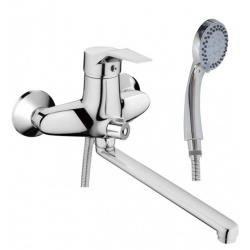 Смеситель для ванны Valfex Lyra Chrome, однорычажный, длинный излив, ручной душ, хром