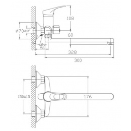 Смеситель для ванны Valfex Proxima Chrome, однорычажный, длинный излив, ручной душ, хром