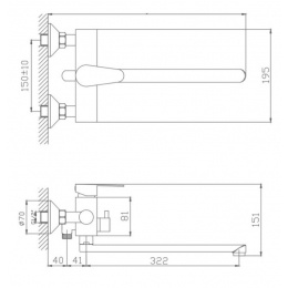 Смеситель для ванны Valfex Rigel Steel, однорычажный, длинный излив, ручной душ, сталь