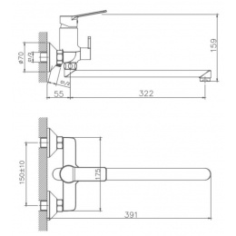 Смеситель для ванны Valfex Scorpio Chrome, однорычажный, длинный излив, ручной душ, хром