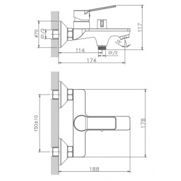 Смеситель для ванны Valfex Scorpio Chrome, однорычажный, короткий излив, ручной душ, хром