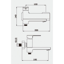 Смеситель для ванны VIEIR V393531G, однорычажный, короткий поворотный излив, ручной душ, графит