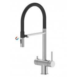 Смеситель для кухни VIEIR V15019 с выходом для фильтра, гибкий излив, душ/струя, чёрный сатин