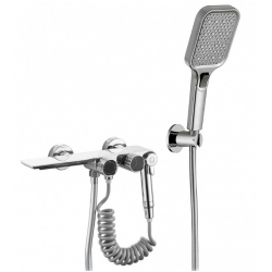 Смеситель для ванны VIEIR V323531, двуручковый, каскадный излив, ручной душ, гигиенический душ, хром