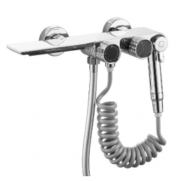 Смеситель для ванны VIEIR V323531, двуручковый, каскадный излив, ручной душ, гигиенический душ, хром