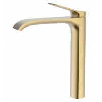Смеситель для раковины VIEIR V343512S, однорычажный, высокий Г-излив, золото матовое