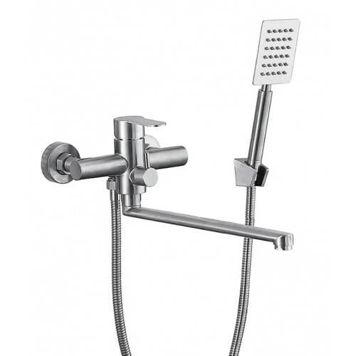 Смеситель для ванны VIEIR V313541, нержавеющая сталь, однорычажный, длинный излив, ручной душ купить в интернет магазине Санрай73