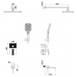 Душевая система VIEIR V443563S, встраиваемая, тропический душ, ручной душ, золото матовое