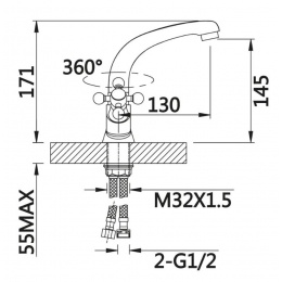 Смеситель для раковины VIEIR V140112, двухвентильный, средний излив, хром