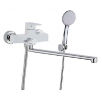 Смеситель для ванны VIEIR V283541F, однорычажный, длинный излив, ручной душ, белый/хром