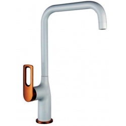 Смеситель для кухни VIEIR V293521FL, однорычажный, высокий Г-излив, белый/золото