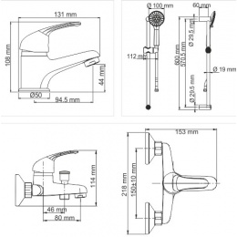 Комплект 3 в 1 WasserKraft A31011 для ванны, для умывальника, душевая стойка