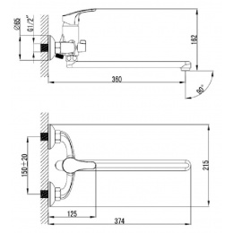 Смеситель для ванны Zenta Файн однорычажный, длинный излив, ручная лейка, хром
