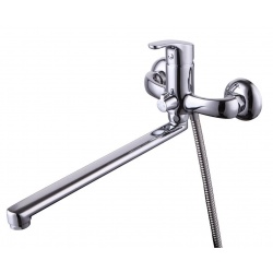 Смеситель для ванны Zenta Файн однорычажный, длинный излив, ручная лейка, хром