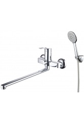 Смеситель для ванны Zenta Райт однорычажный, длинный излив, ручная лейка, хром