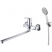 Смеситель для ванны Zenta Райт однорычажный, длинный излив, ручная лейка, хром