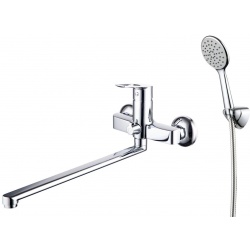 Смеситель для ванны Zenta Райт однорычажный, длинный излив, ручная лейка, хром