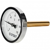 STOUT Термометр биметаллический с погружной гильзой. Корпус Dn 63 мм, гильза 75 мм 1/2 , 0...120°С