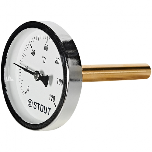 STOUT Термометр биметаллический с погружной гильзой. Корпус Dn 63 мм, гильза 75 мм 1/2 , 0...120°С купить в интернет магазине Санрай73