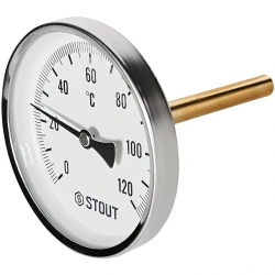 STOUT Термометр биметаллический с погружной гильзой. Корпус Dn 100 мм, гильза 100 мм 1/2 , 0...120°С