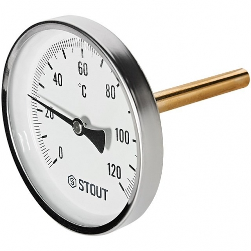 STOUT Термометр биметаллический с погружной гильзой. Корпус Dn 100 мм, гильза 100 мм 1/2 , 0...120°С купить в интернет магазине Санрай73