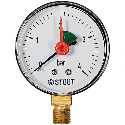 STOUT Манометр радиальный с указателем предела. Корпус Dn 63 мм 1/4 , 0...4 бар, кл.2.5 купить в интернет магазине Санрай73