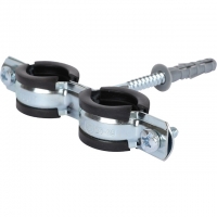 Сдвоенный хомут для труб STOUT комплект: хомут+шпилька шуруп +дюбель пластиковый 3/4"(25-29)