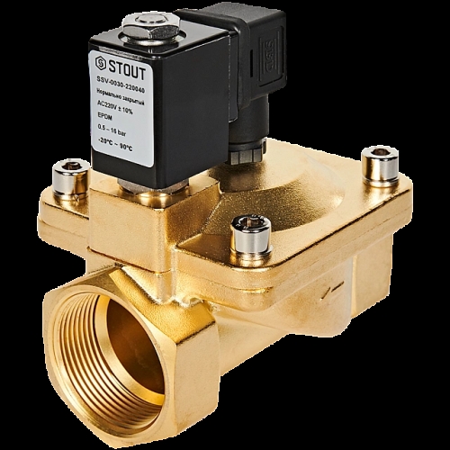 STOUT Клапан соленоидный (электромагнитный), непрямого (пилотного) действия, НЗ, 220В, G1 1/2, EPDM купить в интернет магазине Санрай73