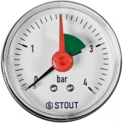Манометр STOUT аксиальный с указателем предела. Корпус Dn 50 мм 1/4 , 0...4 бар, кл.2.5